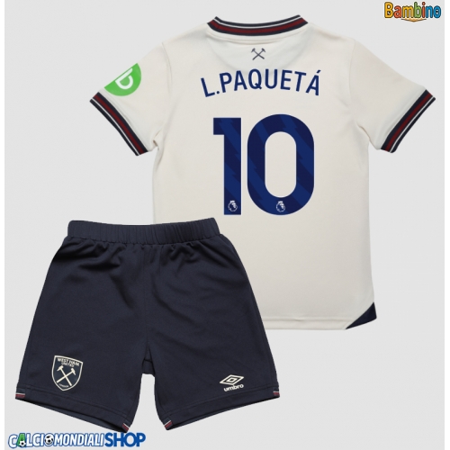 Maglie da calcio West Ham United Lucas Paqueta #10 Seconda Maglia Bambino 2025-26 Manica Corta + Pantaloni corti)